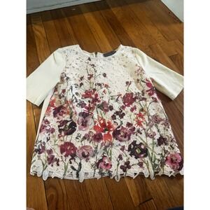 Sunday In Brooklyn Canna Lace Top Floral Sz S Zipper Back